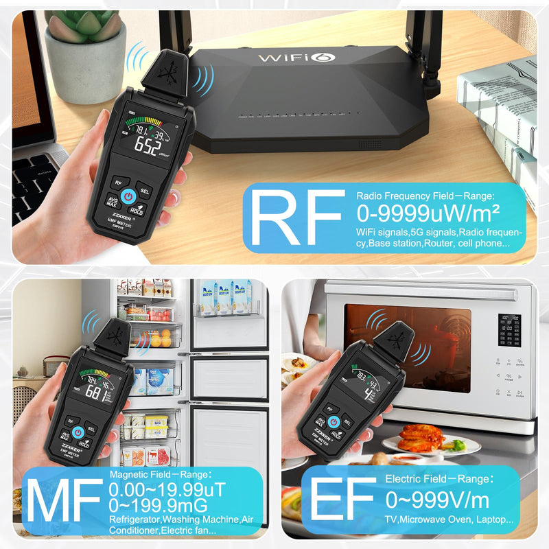 [Australia - AusPower] - EMF Meter Radiation Detector,5-in-1 EMF Detector,Magnetic Field & Radio Frequency Detector for EF MF RF Temperature Humidity,EMF Reader for Home,Office EMF Inspections and Ghost Hunting 