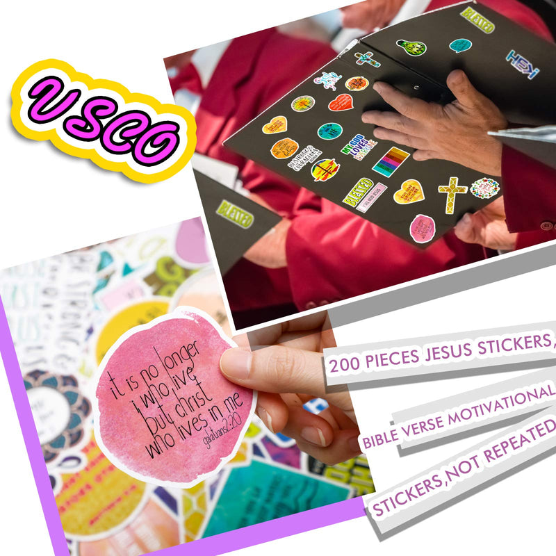 [Australia - AusPower] - 200 Pieces Inspirational Stickers Jesus Faith Stickers Waterproof Wisdom Words Decals Christian Stickers Verse Motivational Stickers for Water Bottle Car Skateboard Laptop Luggage 