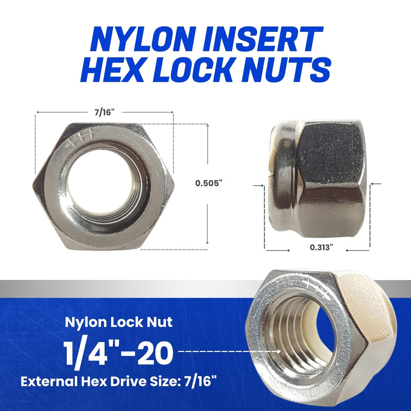 [Australia - AusPower] - Nylon Insert Hex Lock Nuts - 1/4"-20 (100-Pack) Stainless Steel 18-8, Plain Finish, Corrosion-Resistant, Durable Multi-Use Hardware Nuts - Secure Fastening with Hex Socket Drive 1/4-20 (100 Pack) 