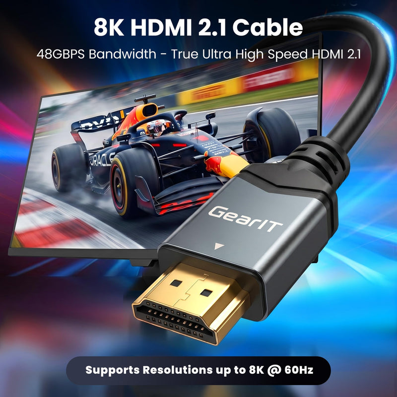GEARit HDMI Cable 8K@60Hz, 10FT HDMI Cord Ultra HD 2.1 4K@120Hz (5-Pack), 48Gbps, Compatible with PS5, Xbox Series X, TV, RTX 5070/4070 Black 10 Feet (5-PK)