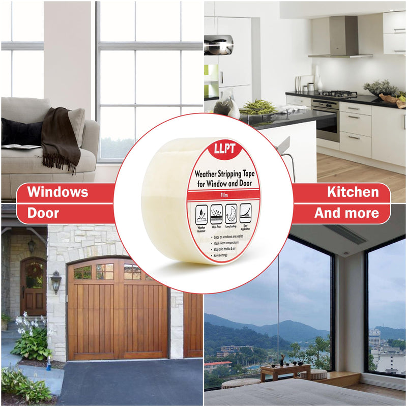 LLPT Transparent Weather Stripping Tape 4” x 108 Ft for Window and Door Ultra High Performance Weather Resistant Tape for Window Draft Insulation No Mess (WWT408) 4" x 108 Ft Clear