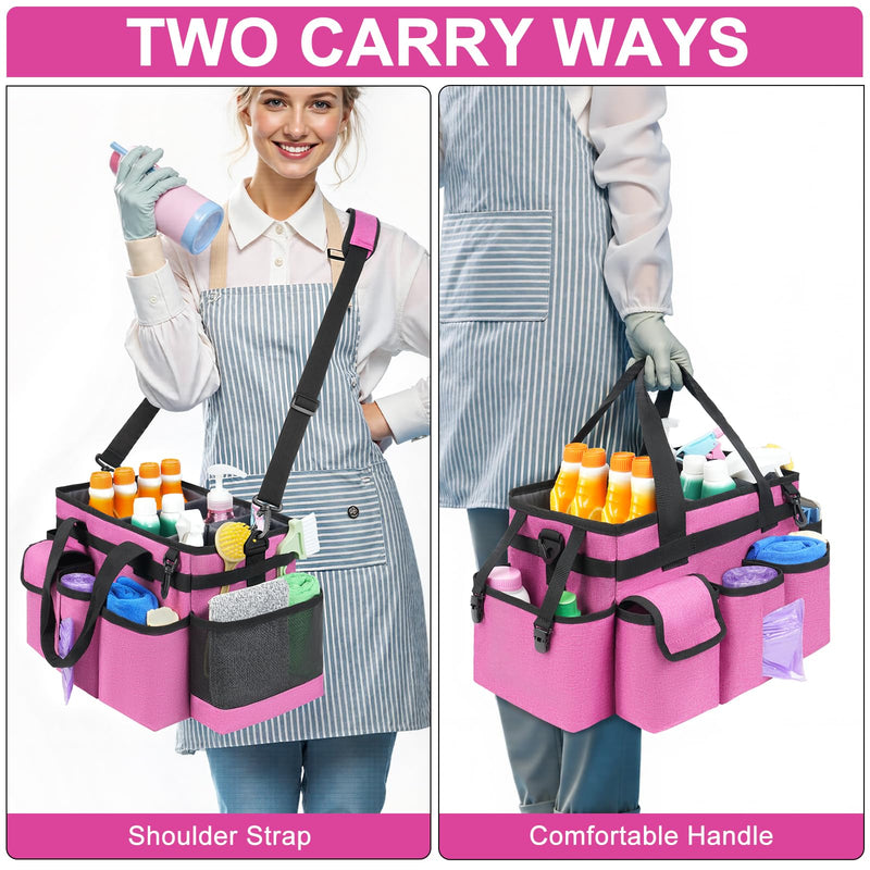 Cleaning Caddy,Cleaning Bag for Housekeepers,Cleaning Supplies Organizer with Handle,Rose Red Medium Rose Red