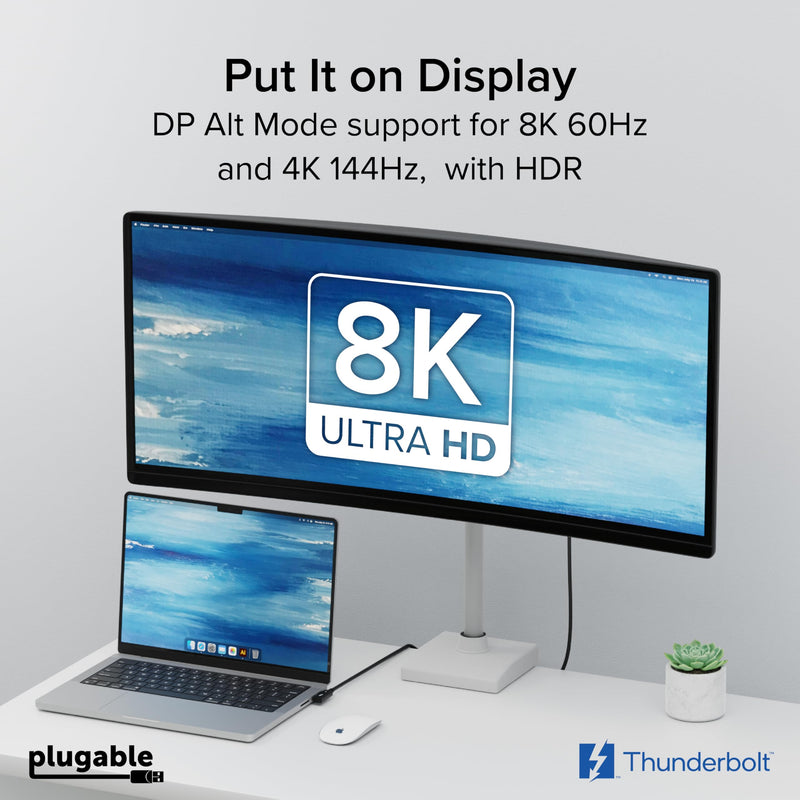 Plugable Thunderbolt 4 Cable Right Angle 40Gbps with 240W EPR Charging, 8K Display, Intel Certified 2.6 Feet (80CM) Compatible with USB4, Thunderbolt 3, USB C, iPad, MacBook, Windows (TBT4-240W-80CMR)