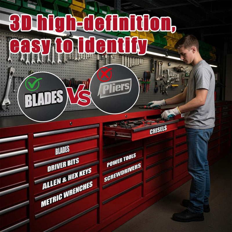 [Australia - AusPower] - 21 Pack Magnetic Toolbox Labels, Ultra Strong Heavy Duty 3D Printed Magnetic Tool Box Labels, Reusable Durable Tool Organization Labels for Toolbox Drawers (Black) 