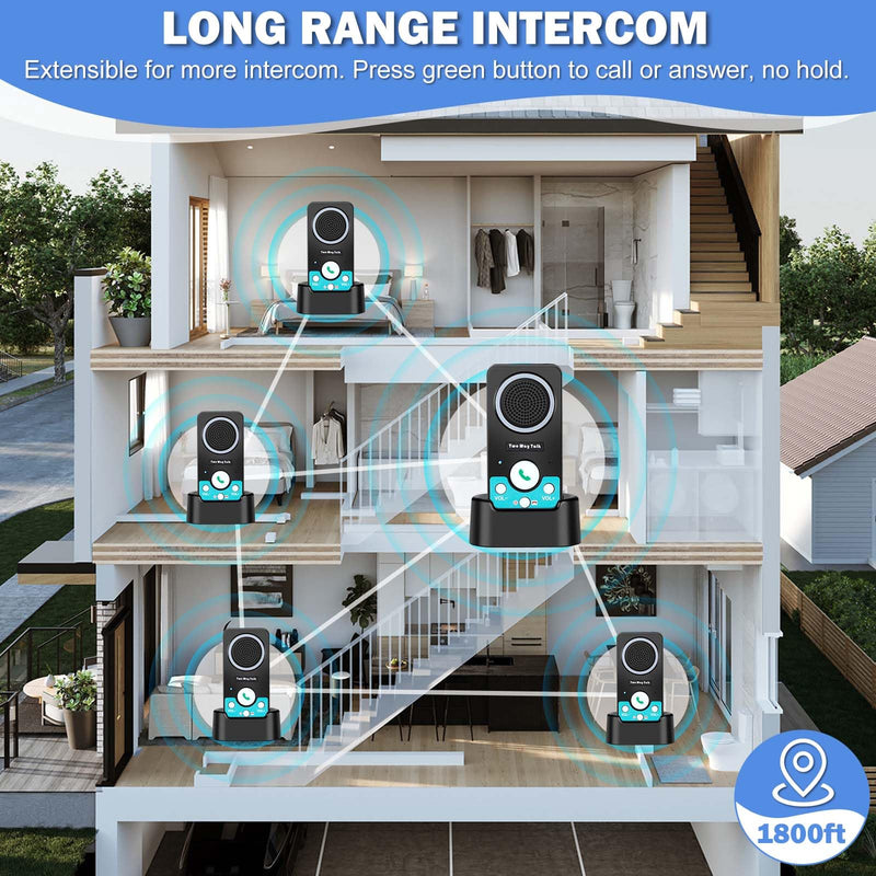 [Australia - AusPower] - Intercoms Wireless for Home, Full Duplex Long Range Wireless Intercom, 8 Volume Levels, 4 Chime Intercoms, 2 Way Intercom for Home, Business(1Pack Black) 