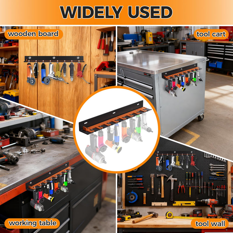 Air Tool Pneumatic Tool Holder,Wall Mount Air Tool Rack,Lockable Air Tool Hanger for Garage Shop Storage Organize,Fit 1/4" Standard Connection Accessories,Comes with Eight Slots 8 Slots Air Tool Holder