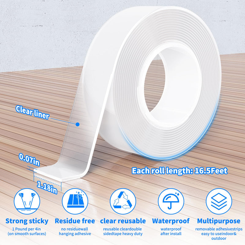 Razor Blade Scraper Tool &Double Sided Tape Heavy Duty Nano Two Side Tape Adhesive Tape, Mounting Tape Picture Hanging Strips, Removable Carpet Tape Wall Tape Sticky Posters Tape Decor