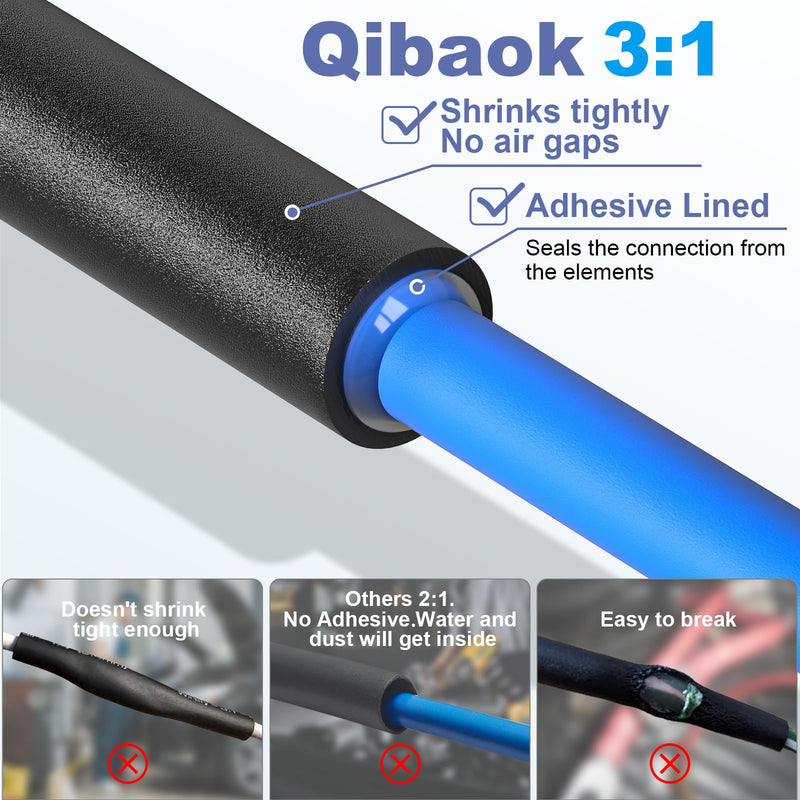 [Australia - AusPower] - Qibaok Heat Shrink Tubing - 3:1 Ratio Adhesive Lined - Marine Grade Shrink Wrap Tubing - Industrial Heat Shrink Tube Electrical- 1/4" Black - 50 Feet Roll 1/4"(6.4mm) - 50Ft 
