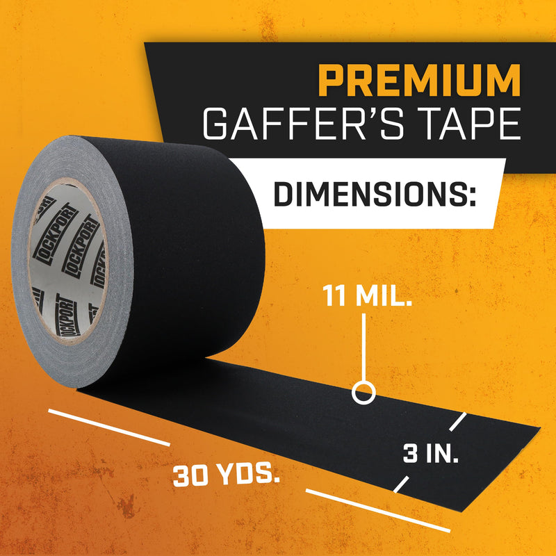Lockport Black Gaffers Tape 3 inch x 30 Yards - 2 Pack Pro Black Gaff Tape - No Residue, Water Resistant, Non-Reflective, Easy Tear - Multipurpose 2-Pack