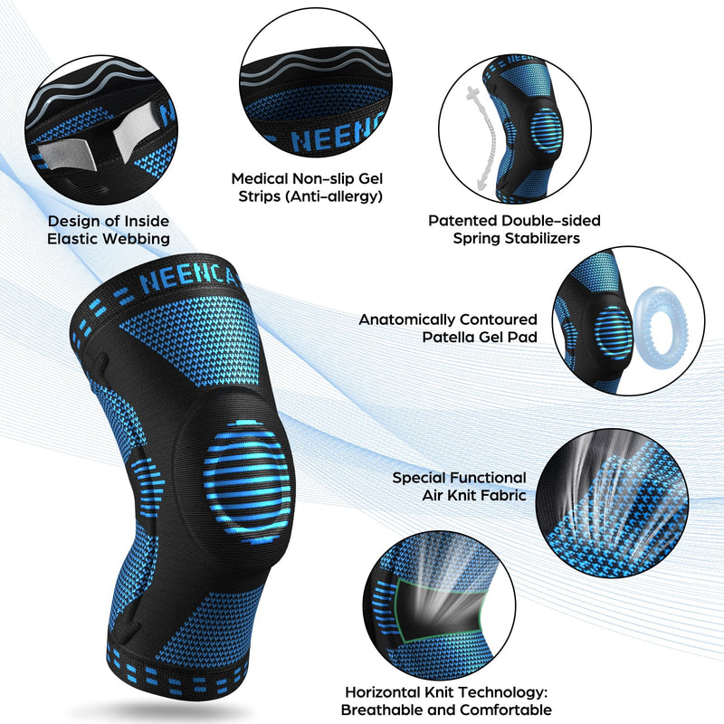 [Australia - AusPower] - NEENCA Knee Brace for Women & Men, Medical Knee Support with Patella Pad & Side Stabilizers, Knee Compression Sleeve for Knee Pain, Meniscus Tear, ACL, Joint Pain, Runner, Workout - FSA/HSA Eligible XXX-Large Blue 
