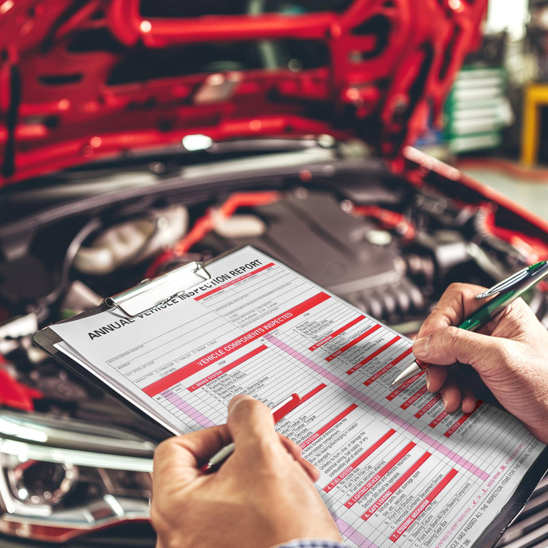 25Pack Inspection Forms and Stickers，Annual Vehicle Inspection Report，Annual Inspection Sticker，3-Ply Carbonless Form，Permanent Aluminum Adhesive Decals 25pc