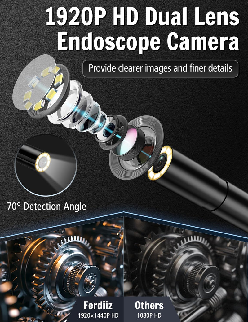 [Australia - AusPower] - Endoscope Camera with Light, 1920P HD Borescope with 8 Adjustable LED Lights, Borescope with 16.4ft Semi-Rigid Snake Camera with Light, 7.9mm IP67 Waterproof Inspection Endoscope for iOS and Android AN112-16.4ft 