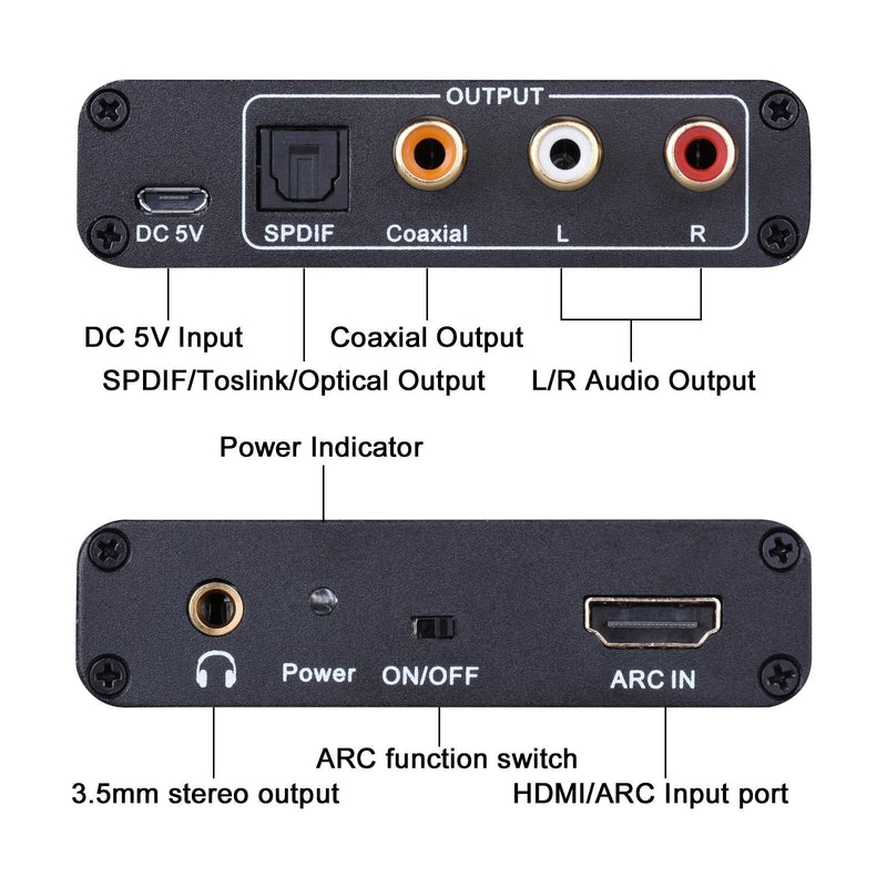 [Australia - AusPower] - HDMI ARC Adapter, Tendak ARC Audio Extractor with Digital Optical TOSLINK SPDIF/Coaxial and Analog 3.5mm L/R Stereo Audio Converter for HDTV Soundbar Speaker Amplifier 