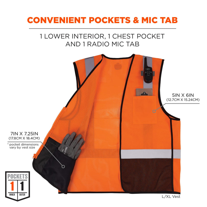 Ergodyne GloWear 8210Z-BK Class 2 Safety Vest, Hi Vis Mesh, Reflective, Black Front, Zipper Orange 4X-Large-5X-Large