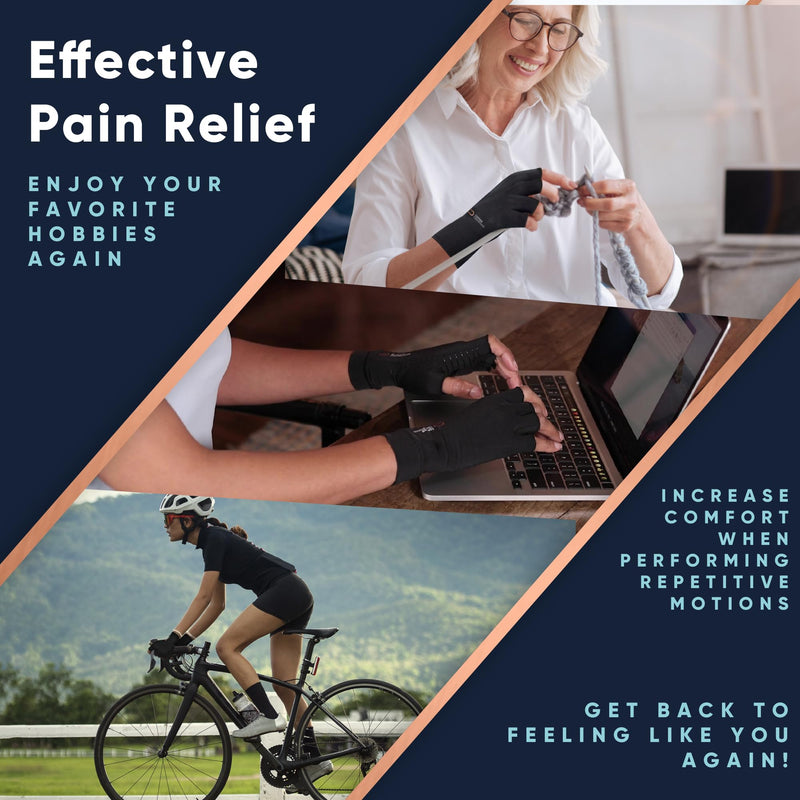 [Australia - AusPower] - Copper Compression Arthritis Gloves | Fingerless Arthritis Carpal Tunnel Pain Relief Gloves For Men & Women | Hand Support Wrist Brace For Rheumatoid, Tendonitis, Swelling, Crocheting, Typing (M) Black Medium (1 Pair) 