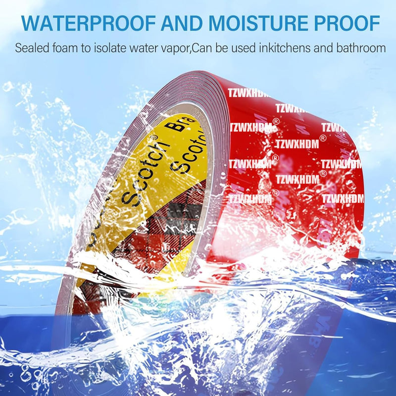 Double Sided Tape Heavy Duty, Strong Adhesive Waterproof Foam Tape, High Temperature Resistant Adhesive Strips for Walls, Automotive, Outdoors (10Ft x 0.6In)