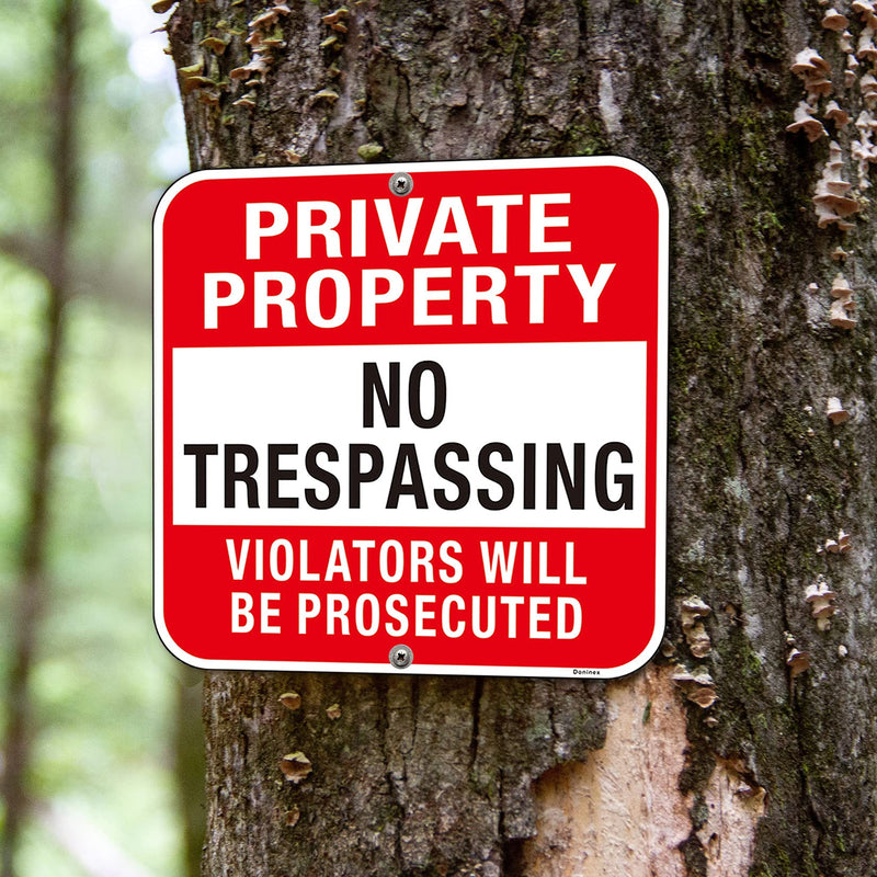 Large (4 Pack) Private Property No Trespassing Sign, 12x12 Inches Metal Heavy Duty Reflective Aluminum, Violators Will Be Prosecuted, Weatherproof Up to 7 Years Outdoor 12x12 Inch 4-Pack