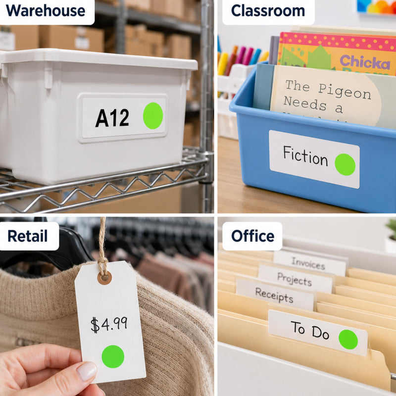 ChromaLabel 1 Inch Fluorescent Green Dot Stickers, Removable Round Color Coding Labels, 1,000 Green Circle Stickers in Dispenser Box for Inventory, Classroom, Office 1"