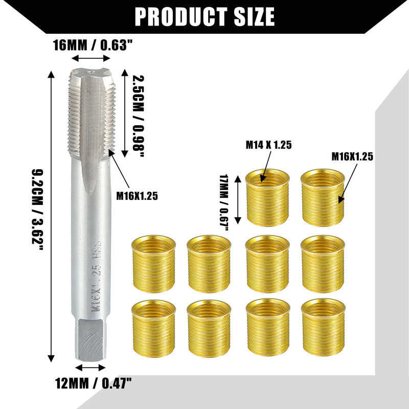 [Australia - AusPower] - Outer/Universal Spark Plug Thread Repair Tools with M14x1.25 Inner Inserts and M16x1.25 Tap/High Speed Steel Tap Spark Plug/Durable/Metal / 1 Set/Gold Tone 
