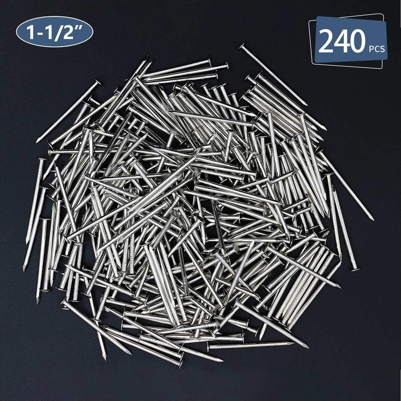 240pcs Hardware Nails, 1-1/2 Inches Nickel Plated Hanging Nails, Wall Nails for Hanging Picture, Wood Nails, Long Nails, Wire Nails (1-1/2 in) 1-1/2 In 240