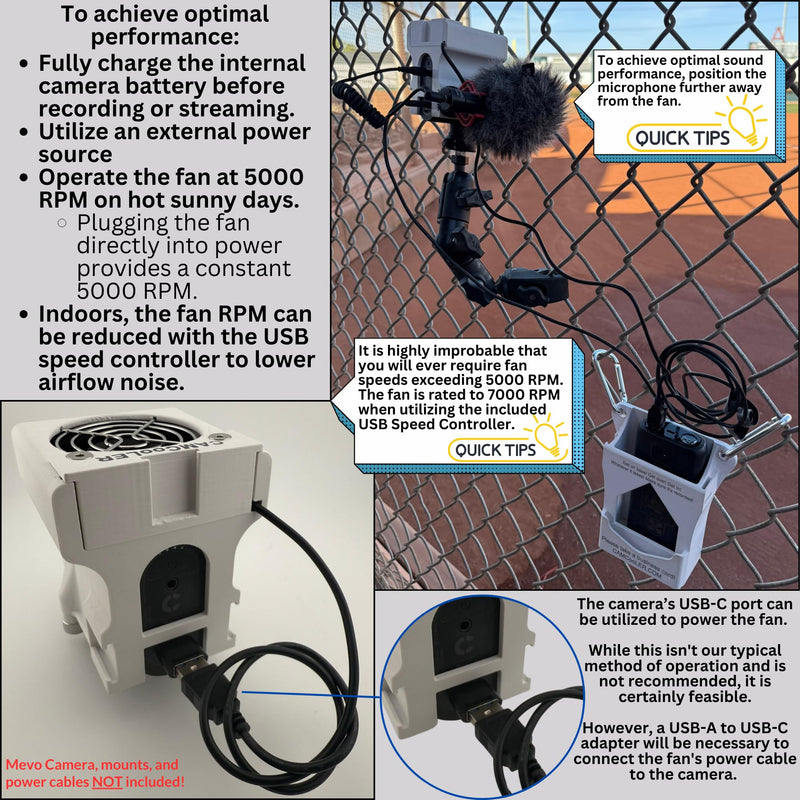 [Australia - AusPower] - MStart Cooling Fan/Case. Compatable with Mevo Start. Helps Prevent Camera Overheating in Hot Static Environments While Recording and Streaming Live Sporting Events, Music, Fishing, Hunting (White) White 