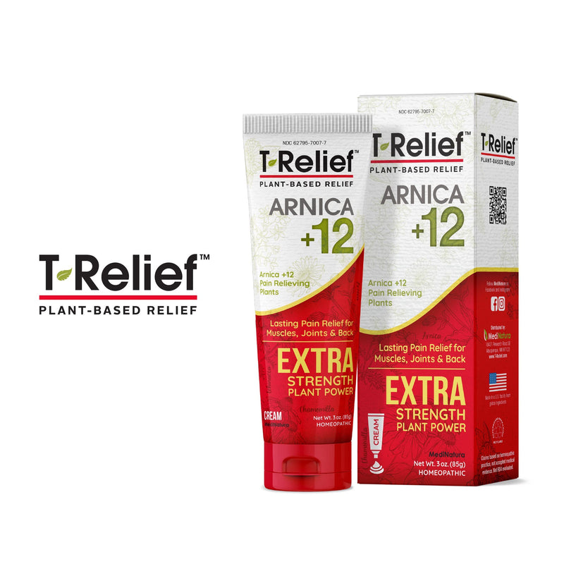 MediNatura T-Relief Extra Strength Cream Arnica +12 Natural Relieving Actives for Back Pain Joint Soreness Muscle Aches & Stiffness, Whole Body Fast Acting Relief for Women & Men - 3 oz (2 Pack) 3 Ounce (Pack of 2)