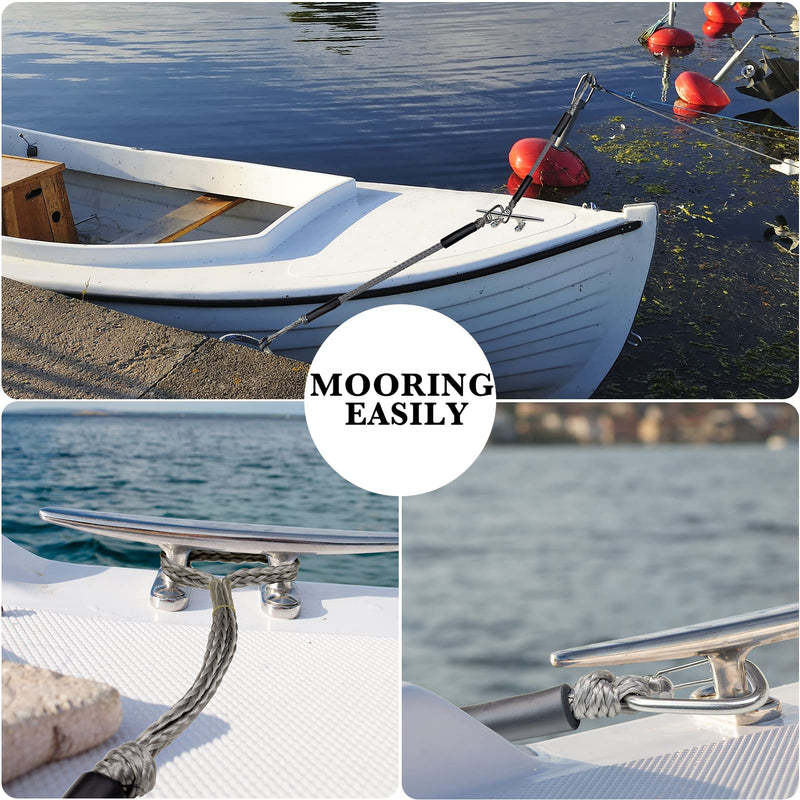 316 Stainless Clip 3 Feet Boat Bungee Dock Lines 2PCS Boat Accessories Marine Grade Quickly Mooring for Jet Ski, SeaDoo,Kayak, Pontoon Boat, Dinghy 3~4.5 Feet (Grey, 3 Feet) Grey