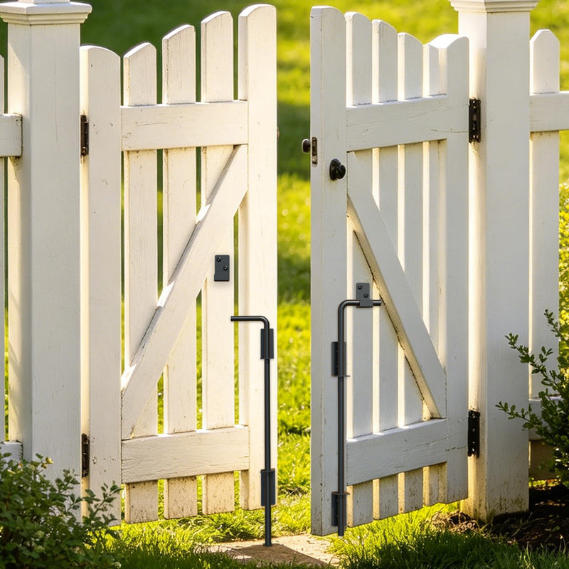 Heavy Duty Cane Bolt Gate Drop Rod, 24" Black Gate Latches Hardware for Wood Fence/Metal/Vinyl/Double Gates, Outdoor Gate Ground Latch Drop Rod with Mounting Screws, 1 Pack 24 Inch