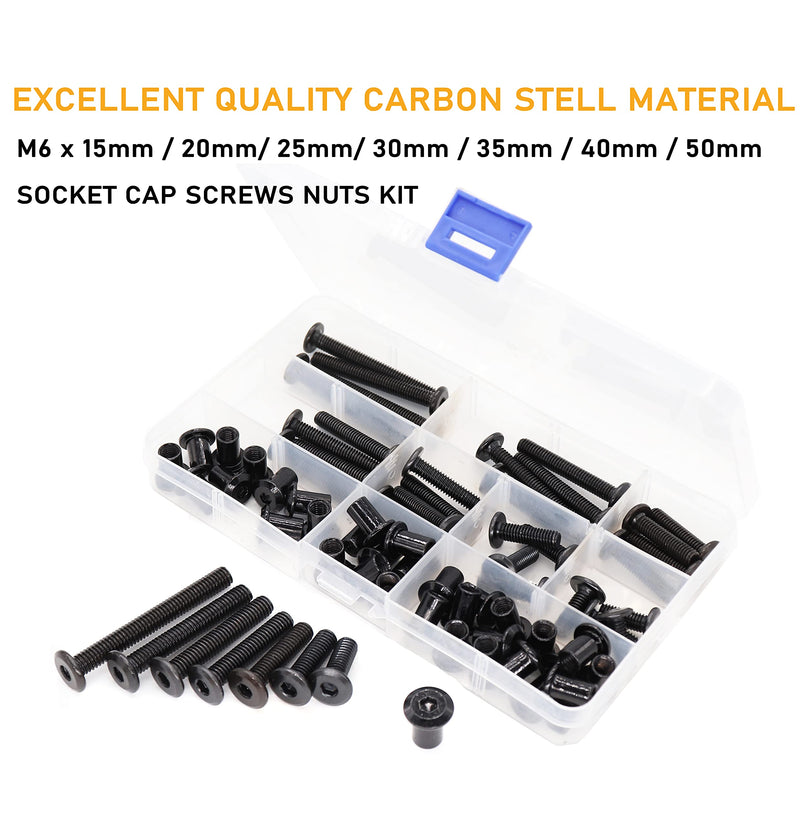 [Australia - AusPower] - Black M6 Hex Drive Socket Cap Bolts Kit, binifiMux 35-Set Allen Head Countsunk Furniture Crib Bolts Nuts Kit, M6x15mm/ 20mm/ 25mm/ 30mm/ 35mm/ 40mm/ 50mm 15mm/20mm/25mm/30mm/35mm/40mm/50mm 70pcs 