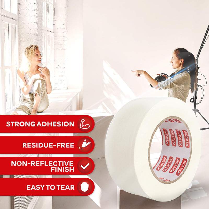 XFasten White Gaffer Tape 2 Inch x 30 Yards, Residue-Free Strong Adhesion (2-Pack 180-feet Total) Non-Reflective Matte White Fabric Tape for Walls, Cable Labels, Photography, Stage Marking 2 Inches x 30 Yards (2-Pack 180-Feet)