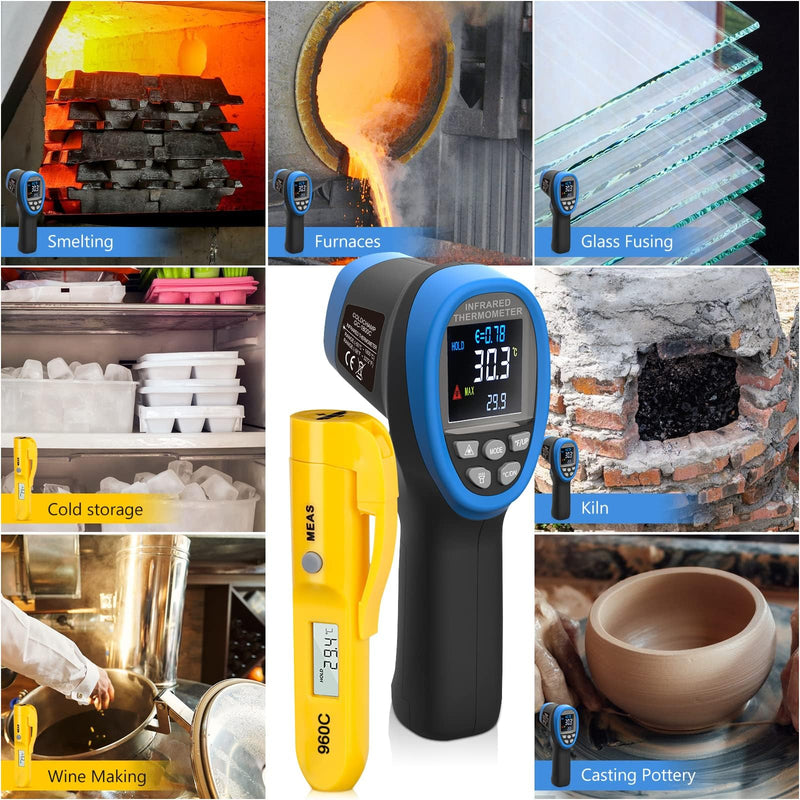 [Australia - AusPower] - Infrared Thermometer High Temperature Gun -58℉~3272℉ & Instant Read Thermometer -22℉~527℉ Combo with D:S=50:1, Adjustable 0.1~1.0 Emissivity, Color LCD Display for Smelting, Furnaces, Oven, HVAC GC-1800C+960C 