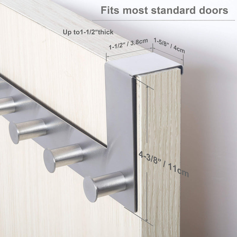 [Australia - AusPower] - WEBI Over The Door Hook Door Hanger:Over The Door Towel Rack with 6 Peg Hooks for Hanging,Door Coat Hanger Towel Hanger Over Door Coat Rack for Clothes,Back of Bathroom,Silver 1 Pack Silver 