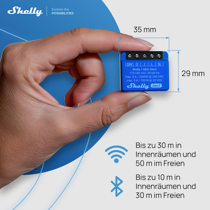 Shelly 1 Mini Gen3 - WLAN & Matte Smart Relay Switch, 1 Channel, 8 A, Potential-Free Contact, Light Switch, Garage Door Opener, Heating, Smart Home, Timer Switch, No Hub Required, Alexa, Google Shelly 1 Mini Gen 3 1 Stück