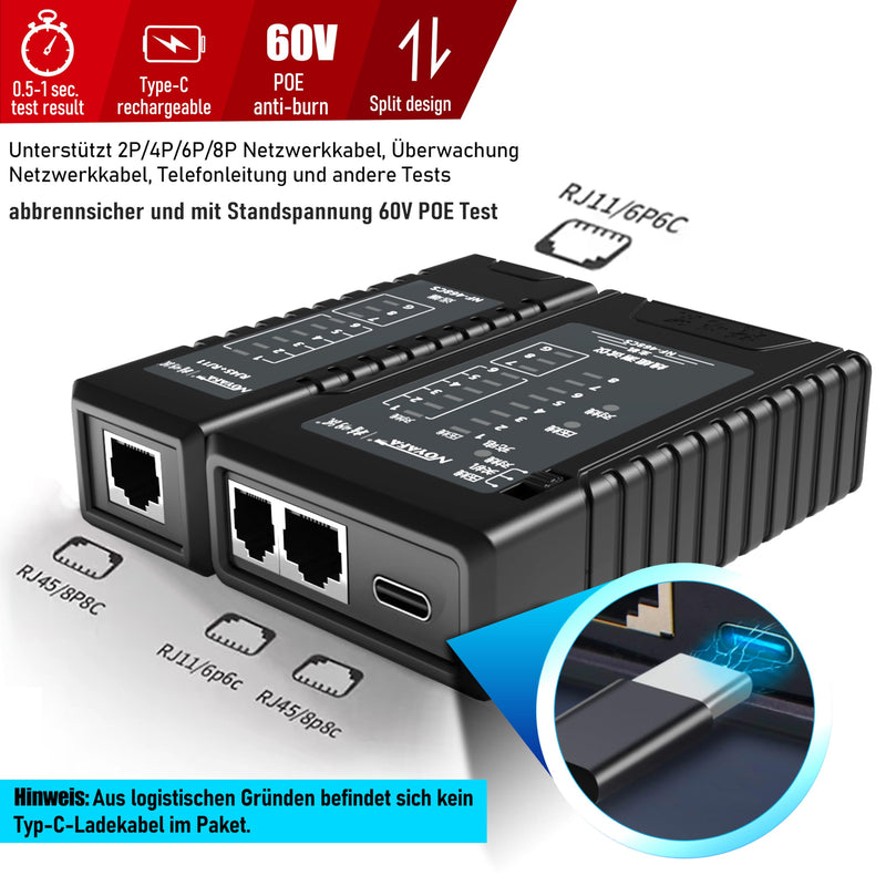 [Australia - AusPower] - NF-468CS Network Cable Tester RJ45/RJ11/CAT5/CAT6/CAT5E/CAT6A/CAT7/POE Test UTP/STP, LAN Cable Tester, Network Ethernet Cable Mapper, Continuity Tester, Telephone Line CAT3, LAN Cable Test Network 