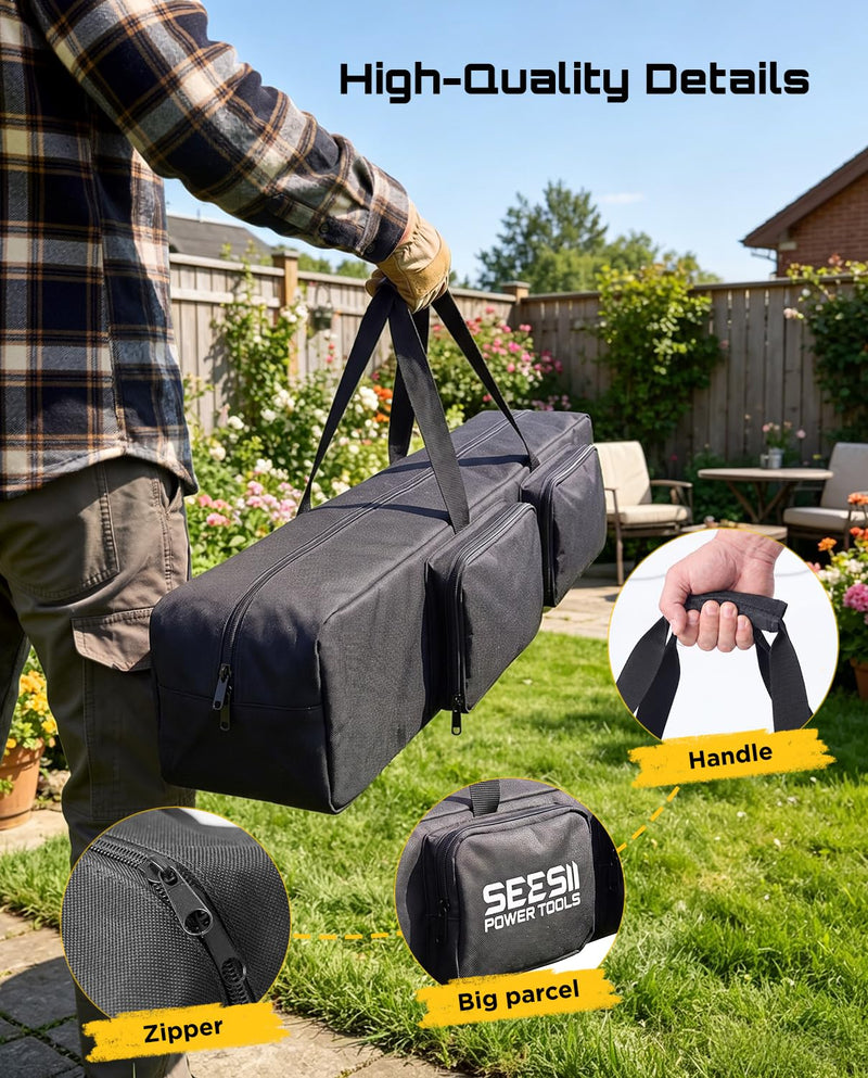 SEESII Universal 55-Inch Pole Tool Storage Bag for Detachable Pole Saws, Pole Hedge Trimmers & Pruners, Fits Collapsed Sections up to 55 in, 600D Water-Resistant Carrying Case, Black Inky Black