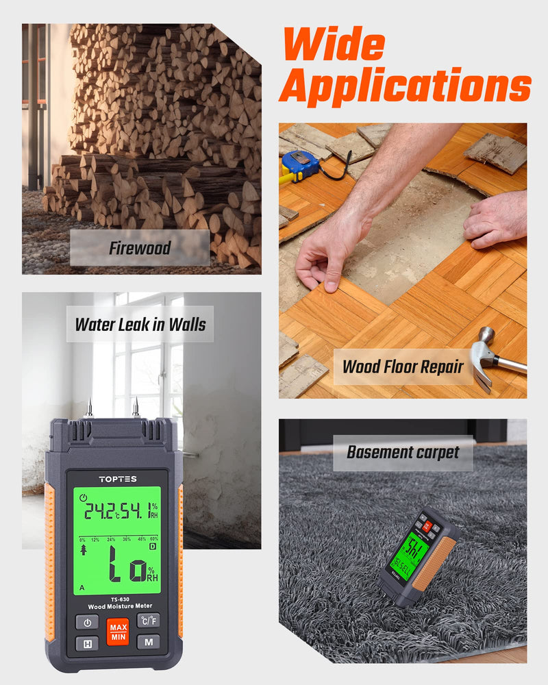 [Australia - AusPower] - TopTes TS-630 Moisture Meter & TS-501B Sound Level Meter - Versatile Duo for Measuring Moisture Levels in Wood and Drywall and Monitoring Environmental Noise in Homes, Workshops, and Construction Site 