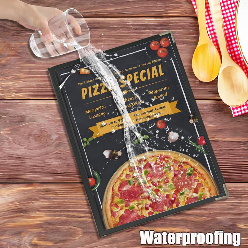 [Australia - AusPower] - 2Pack Menu Covers 8.5 X 11 Inch,Menu Holder 2 Page 4 View Transparent Restaurant Menu Cover Book Fits 8.5x11" Standard Size, Clear Menu Sleeves, Leather-Style Design, Black 2 Page 4 View-2pack 