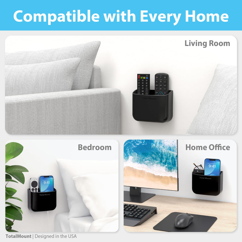 [Australia - AusPower] - TotalMount Hole-Free Remote Holders – Eliminate Need to Drill Holes in Your Wall (for 2 or 3 Remote Controls – Black – Quantity 2) 
