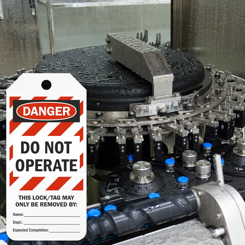 SmartSign Pack of 100 “Danger - Do Not Operate” 2-Sided Lock Out Safety Tags in Dispenser Box | 3" x 6.25" Plastic, Red White Stripes Do Not Operate - 1