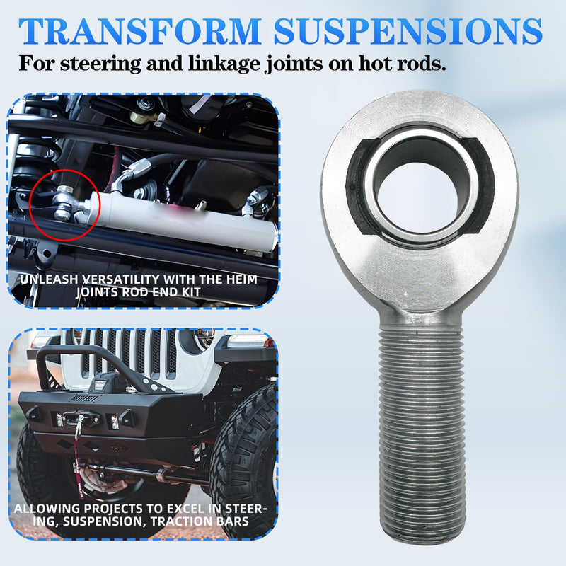 [Australia - AusPower] - RH 3/4"-16 Thread x 3/4" Bore, Chromoly Rod End Heim Joint Steering Shaft Support, Spherical Rod End, 3/4-16 in Right Hand Male Thread(.750)-2Pk 