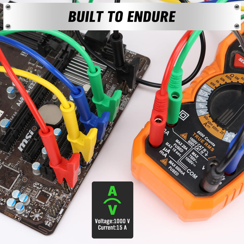 [Australia - AusPower] - SWANLAKE 5-Piece Banana Plug to Alligator Clip Test Leads, 1000V 15A 3.5ft/1M Multimeter Electrical Alligator Clips, Flexible Copper Cable Banana Plug, Electrical Wires with Gator Clips 