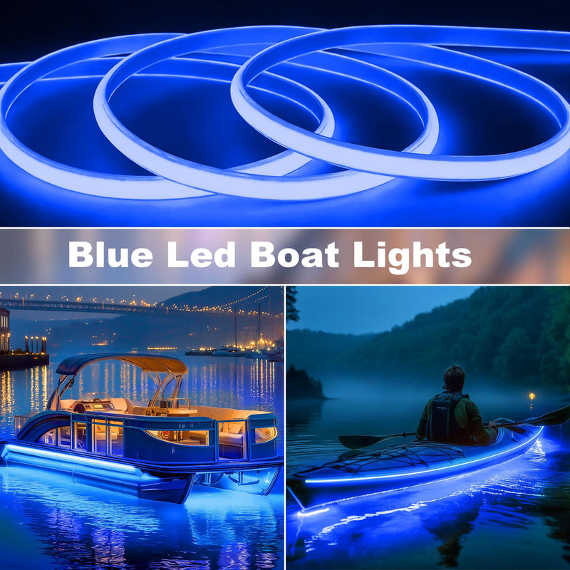 SHUNLEE 20FT Led Boat Lights Blue, IP67 COB Waterproof Marine Led Lights | Boat Interior Strip Lights for Pontoon, Deck, Night Fishing, Kayak, RV, Bass 20FT-Blue
