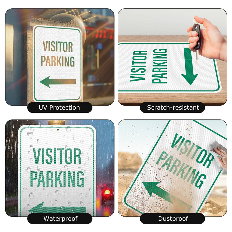 2 Pack Visitor Parking Sign with Left Arrow 18 × 12 Inches High Reflective Waterproof Aluminum Signage with Pre-Drilled Holes for Home Office Yard Private Driveway
