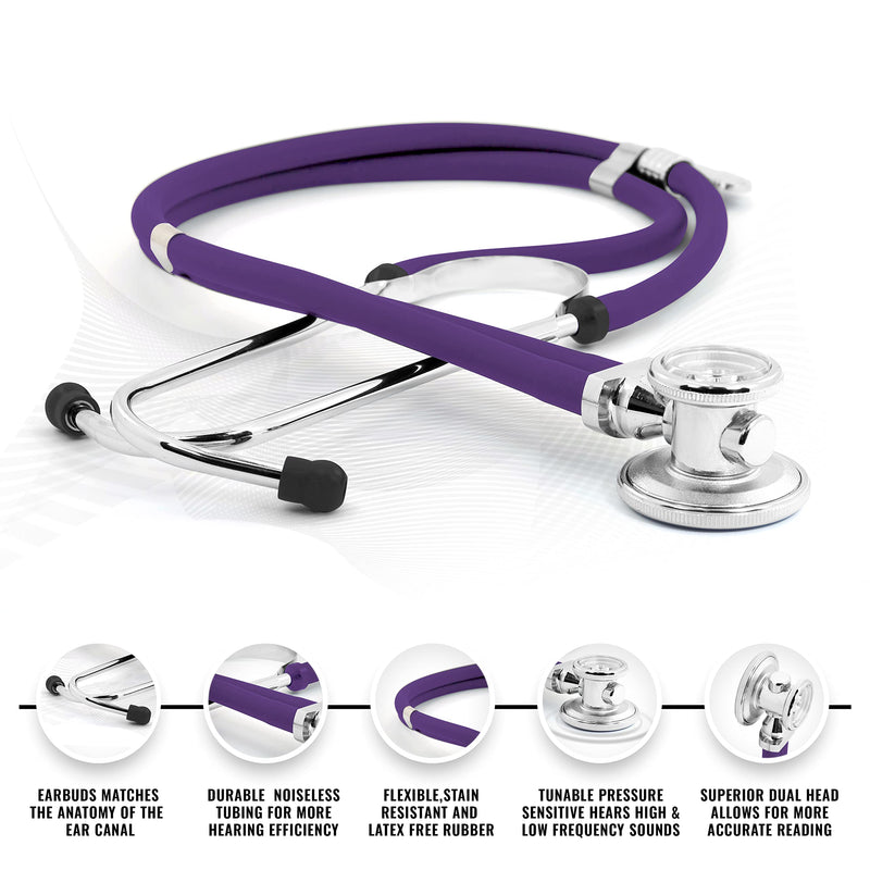 [Australia - AusPower] - ASA TECHMED Sprague Double Tube Adult and Pediatric Stethoscope + Matching EMT Shears, Ideal for EMT, Nurse, Doctor, Medical Student, Paramedic, and First Responders (Purpe) Purple 