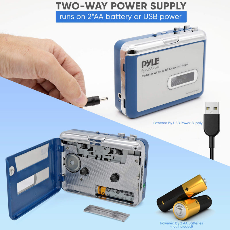 [Australia - AusPower] - Pyle Cassette Player Bluetooth with Earphone - Tape Player Bluetooth Output to Headphone/Speaker - Includes Earphones - Bluetooth Walkman Cassette Player w/Lid Switcher, AUX Port 