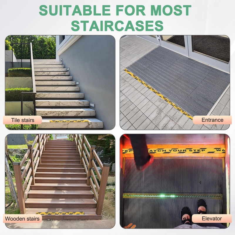 M METERXITY 1 Pcs WATCH YOUR STEP Floor Decals Stickers 2 x 197 Inch Watch Your Step Sign Warning Sticker Self-Adhesive Anti Slip Abrasive Tape for Indoor/Outdoor Stairs Step[Yellow Black]