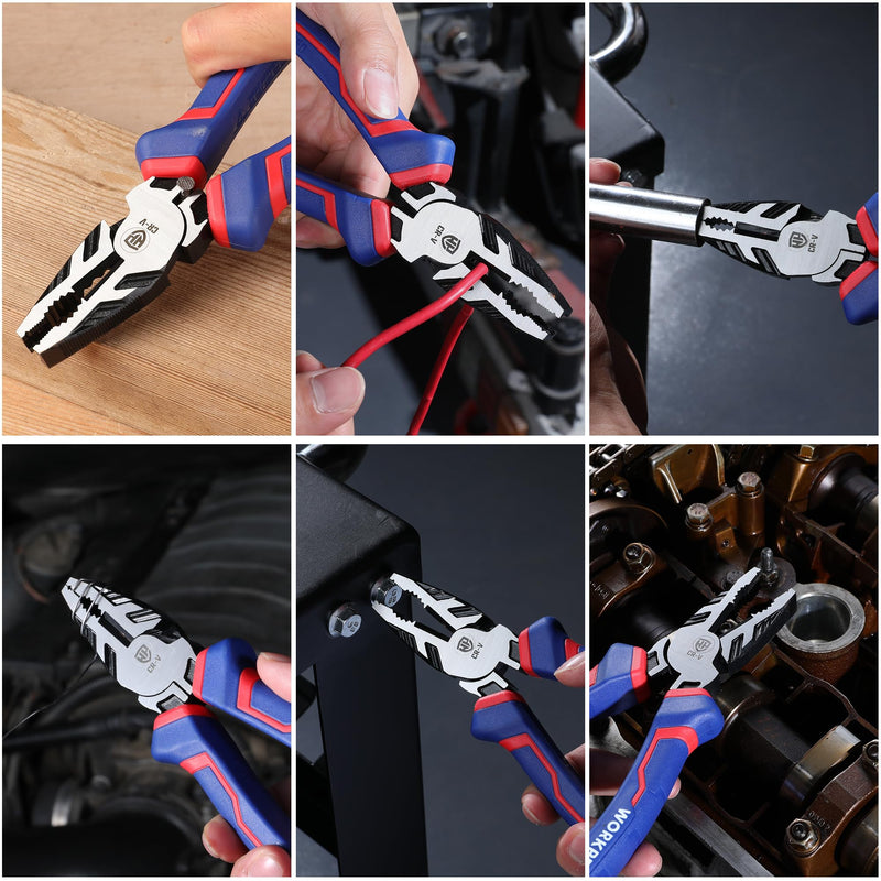 [Australia - AusPower] - WORKPRO 8" Linesman PRO Screw Extractor Pliers(Combination Pliers) with Unique Non-slip Jaws, Stripped Screw Remover Tool, Lineman Pliers for Quickly Removal of Damaged or Rusted Fasteners 