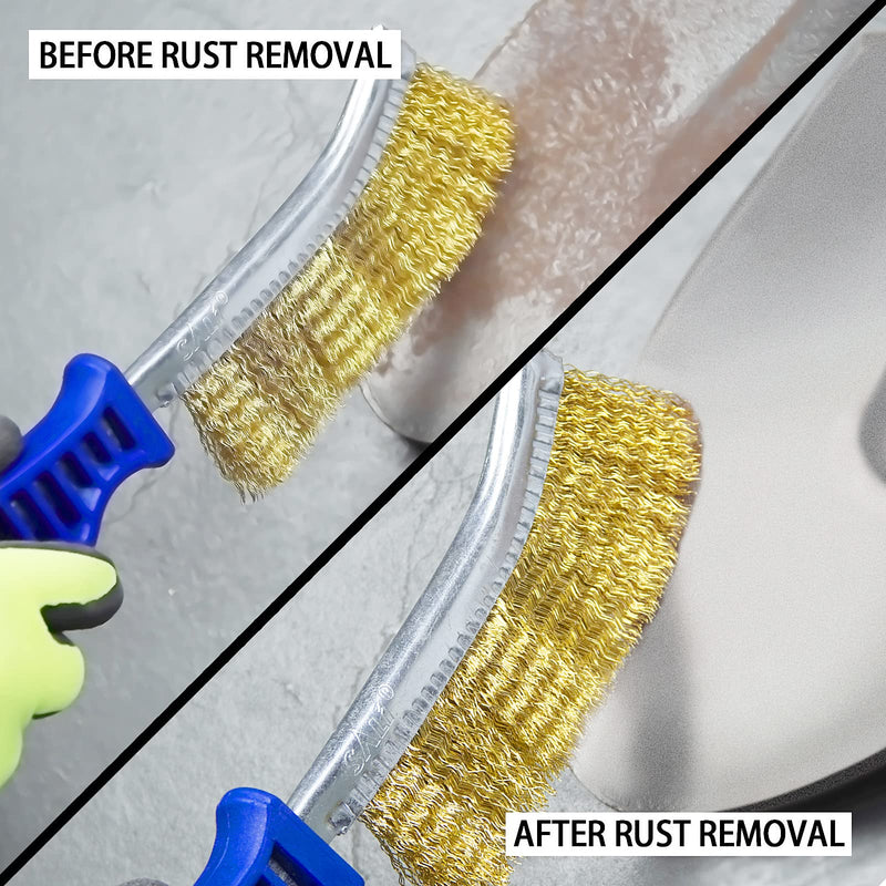 [Australia - AusPower] - SALI 5pcs Wire Brushes for Cleaning Rust Removal Nylon/Brass/Stainless Steel Bristles with Curved Handle Grip for Dirt & Paint Scrubbing Removing Unfinished Metal Parts, Paint Stains Household Clean 5 