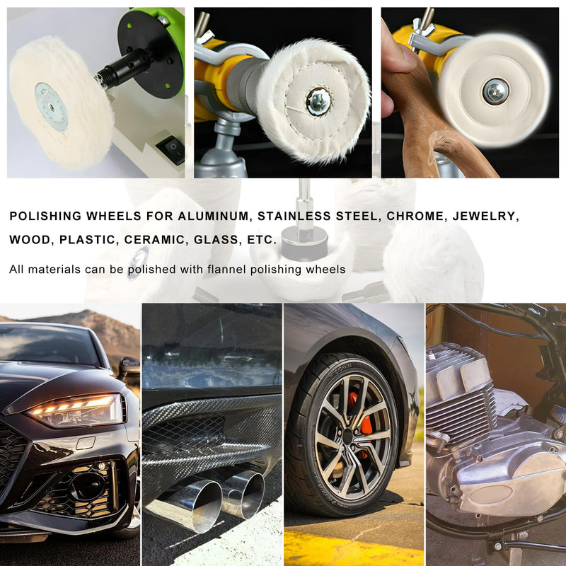 10PCS Buffing Wheel Kit for Drill, Cotton Polishing Pads with 1/4" Hex Shafts, Wheel Shaped Polishing Tool Buffing Pad for Aluminum Stainless Steel Chrome, Car Accessories