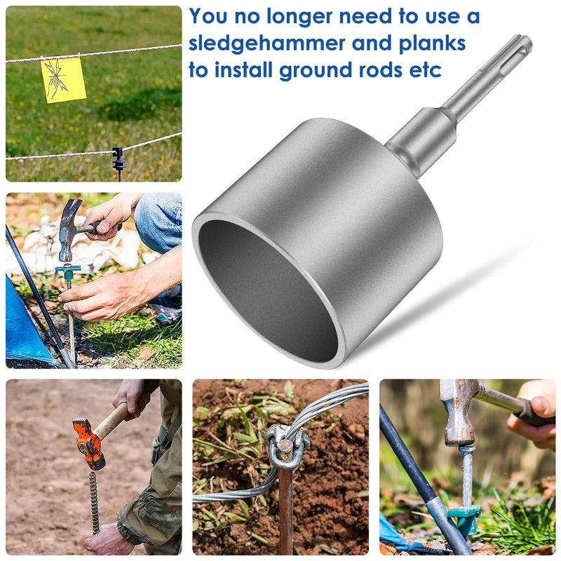SDS Plus T-Post Ground Rod Driver, 30/45/65mm Forged Steel Drill Bit Driver, Heavy Duty Hammer Drill Rod Converter, Save Time Ground Rod Driver Tool for Rotary Hammer Drill Ground Rods (2.56inch) 2.56inch